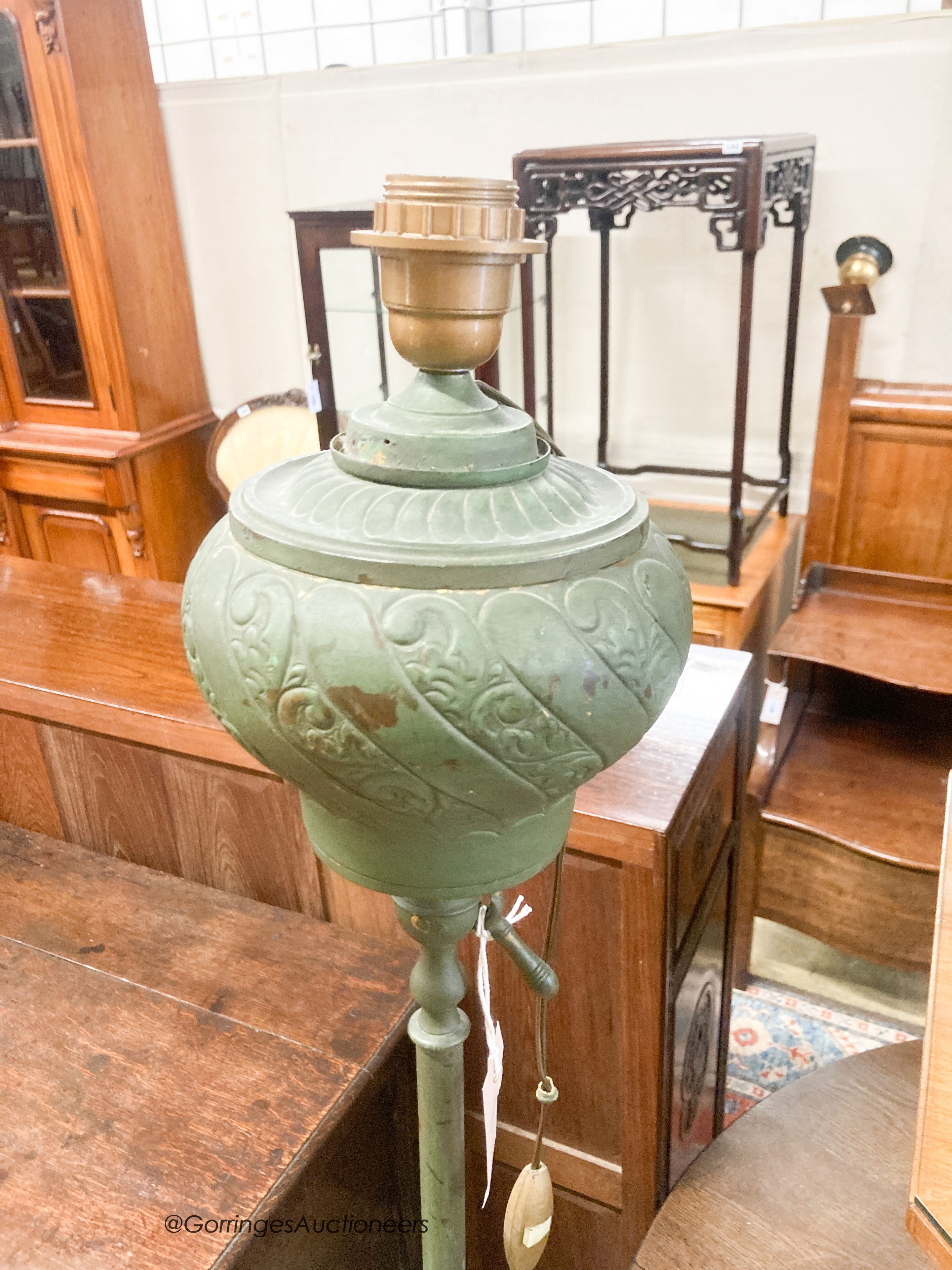 An early 20th century painted brass and onyx telescopic lamp standard, height 160cm